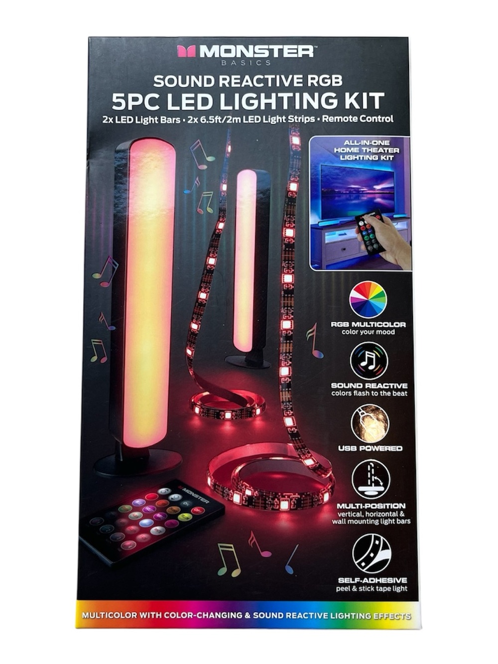 Monster Basics Sound Reactive RGB 5PC LED Lighting Kit - Multicolor